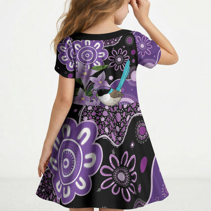 Australia Epilepsy Support Kid Short Sleeve Dress Purple-crowned Fairywren Boronia Aboriginal