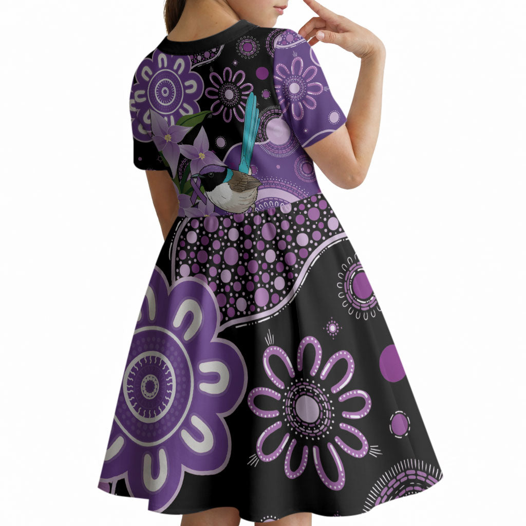 Australia Epilepsy Support Kid Short Sleeve Dress Purple-crowned Fairywren Boronia Aboriginal