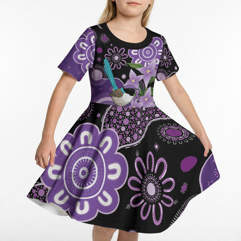 Australia Epilepsy Support Kid Short Sleeve Dress Purple-crowned Fairywren Boronia Aboriginal