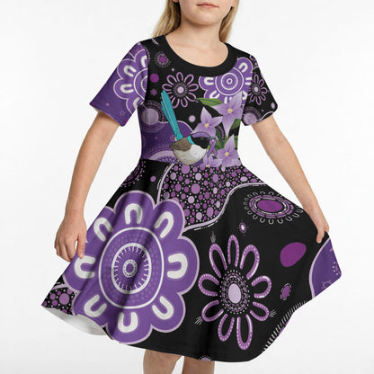 Australia Epilepsy Support Kid Short Sleeve Dress Purple-crowned Fairywren Boronia Aboriginal