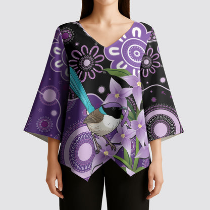 Australia Epilepsy Support Kimono Sleeve Blouse Purple-crowned Fairywren Boronia Aboriginal