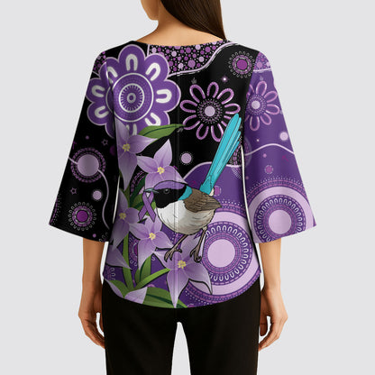 Australia Epilepsy Support Kimono Sleeve Blouse Purple-crowned Fairywren Boronia Aboriginal