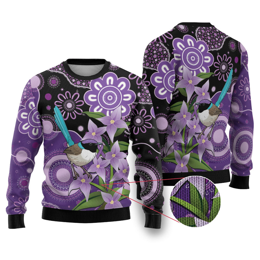 Australia Epilepsy Support Ugly Christmas Sweater Purple-crowned Fairywren Boronia Aboriginal