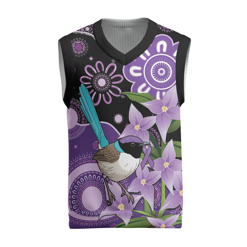 Australia Epilepsy Support Christmas Knitted V-Neck Vest Purple-crowned Fairywren Boronia Aboriginal