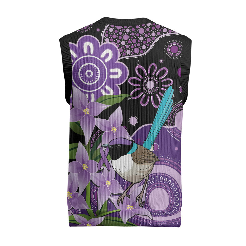 Australia Epilepsy Support Christmas Knitted V-Neck Vest Purple-crowned Fairywren Boronia Aboriginal