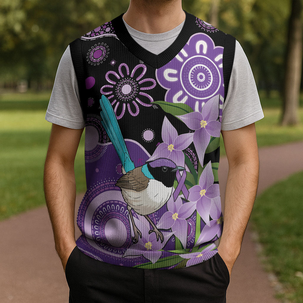 Australia Epilepsy Support Christmas Knitted V-Neck Vest Purple-crowned Fairywren Boronia Aboriginal