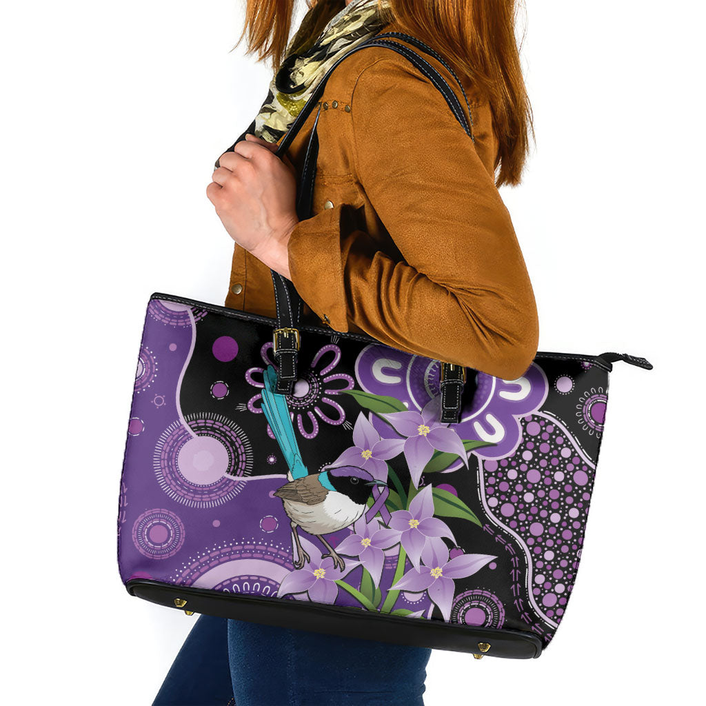 Australia Epilepsy Support Leather Tote Bag Purple-crowned Fairywren Boronia Aboriginal