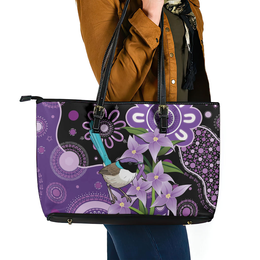 Australia Epilepsy Support Leather Tote Bag Purple-crowned Fairywren Boronia Aboriginal