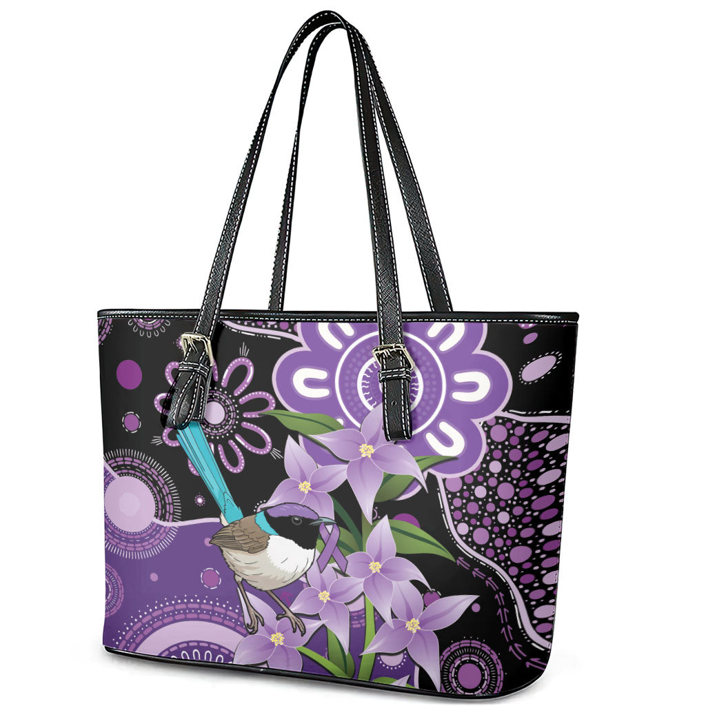 Australia Epilepsy Support Leather Tote Bag Purple-crowned Fairywren Boronia Aboriginal