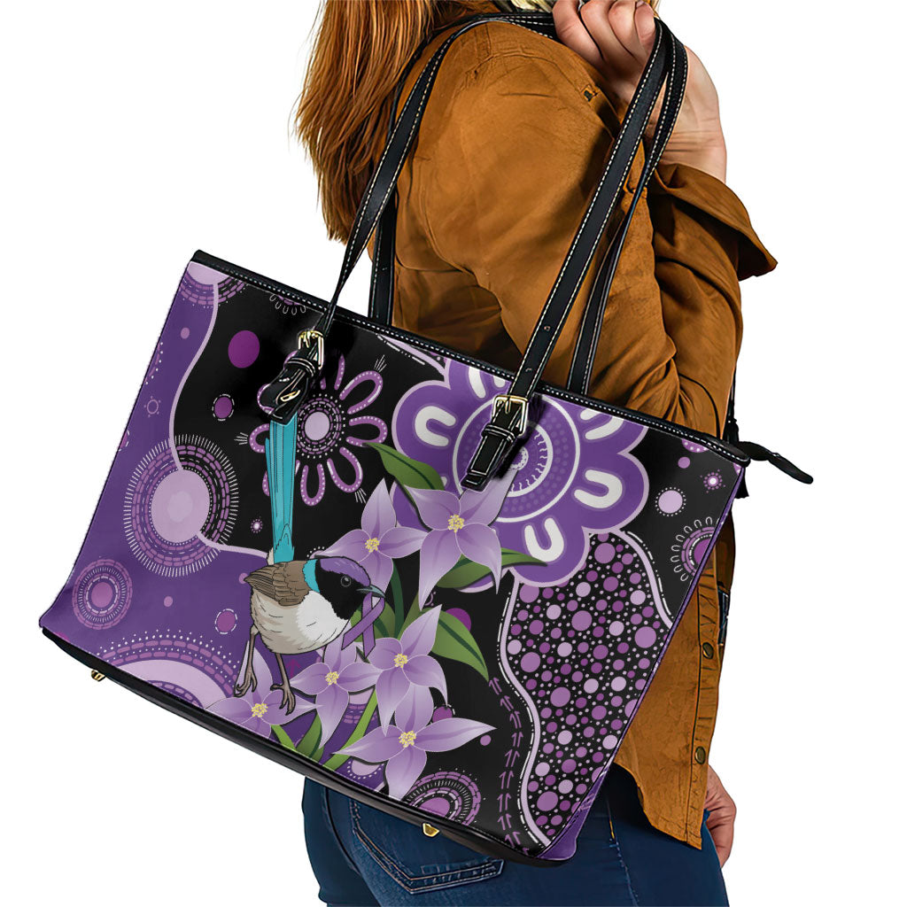 Australia Epilepsy Support Leather Tote Bag Purple-crowned Fairywren Boronia Aboriginal