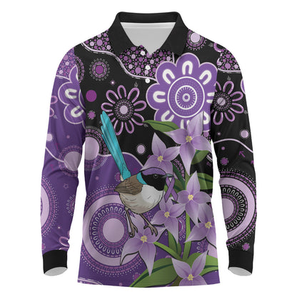 Australia Epilepsy Support Long Sleeve Polo Shirt Purple-crowned Fairywren Boronia Aboriginal