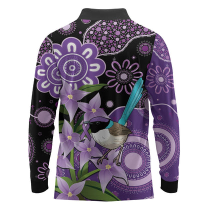 Australia Epilepsy Support Long Sleeve Polo Shirt Purple-crowned Fairywren Boronia Aboriginal