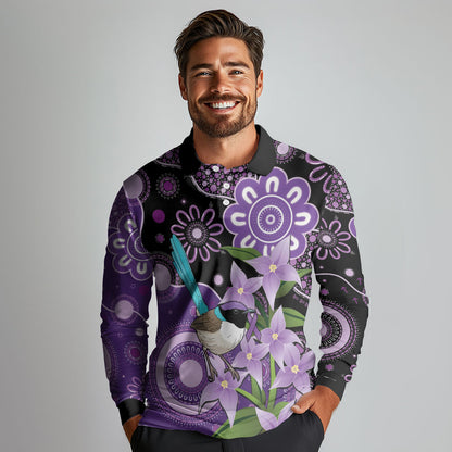Australia Epilepsy Support Long Sleeve Polo Shirt Purple-crowned Fairywren Boronia Aboriginal