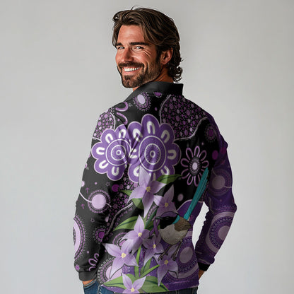 Australia Epilepsy Support Long Sleeve Polo Shirt Purple-crowned Fairywren Boronia Aboriginal