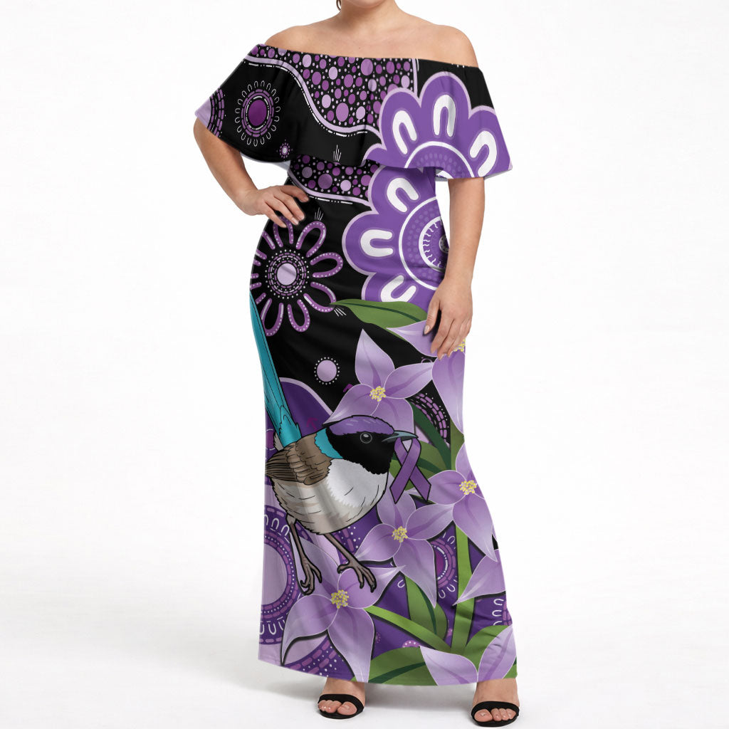 Australia Epilepsy Support Off Shoulder Maxi Dress Purple-crowned Fairywren Boronia Aboriginal