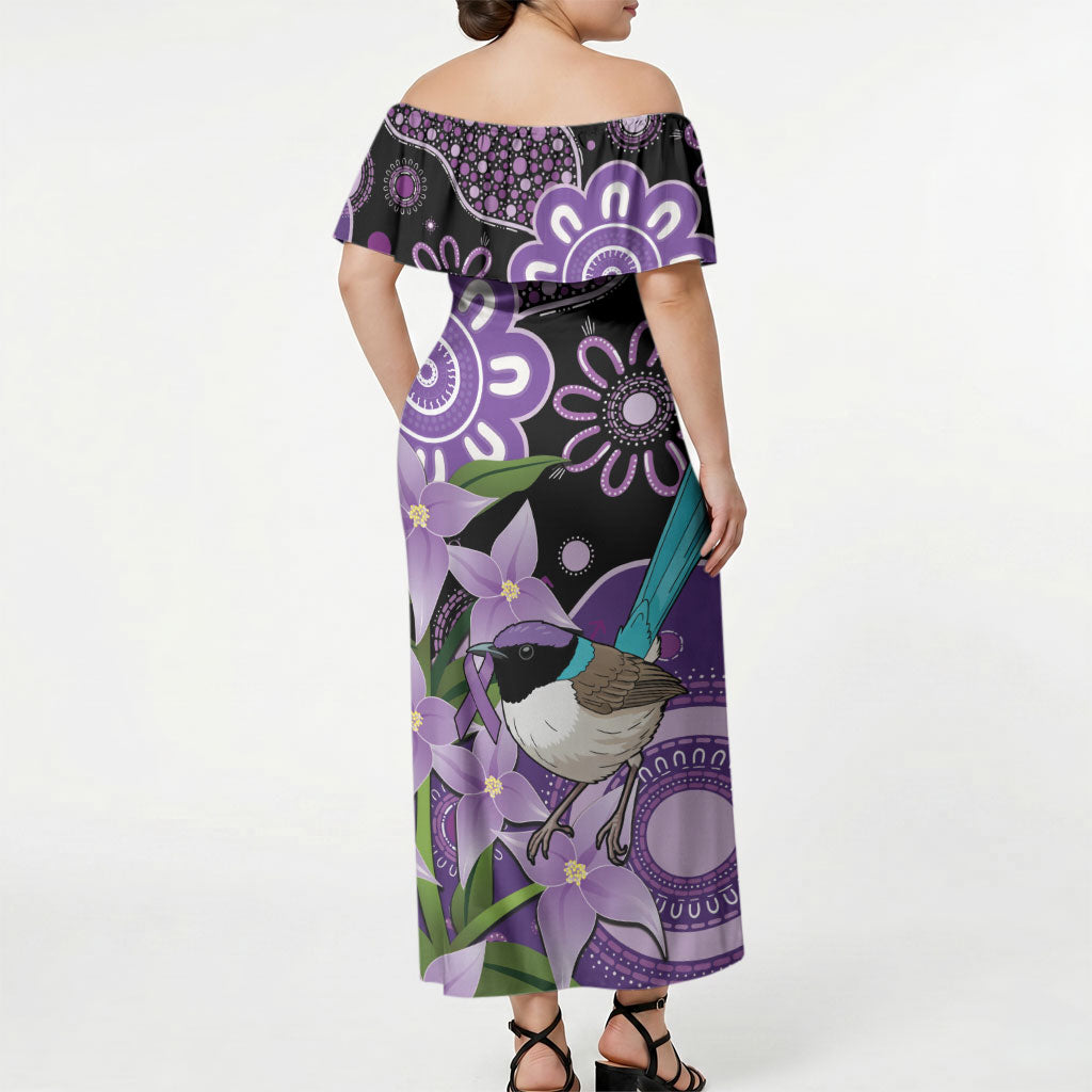 Australia Epilepsy Support Off Shoulder Maxi Dress Purple-crowned Fairywren Boronia Aboriginal