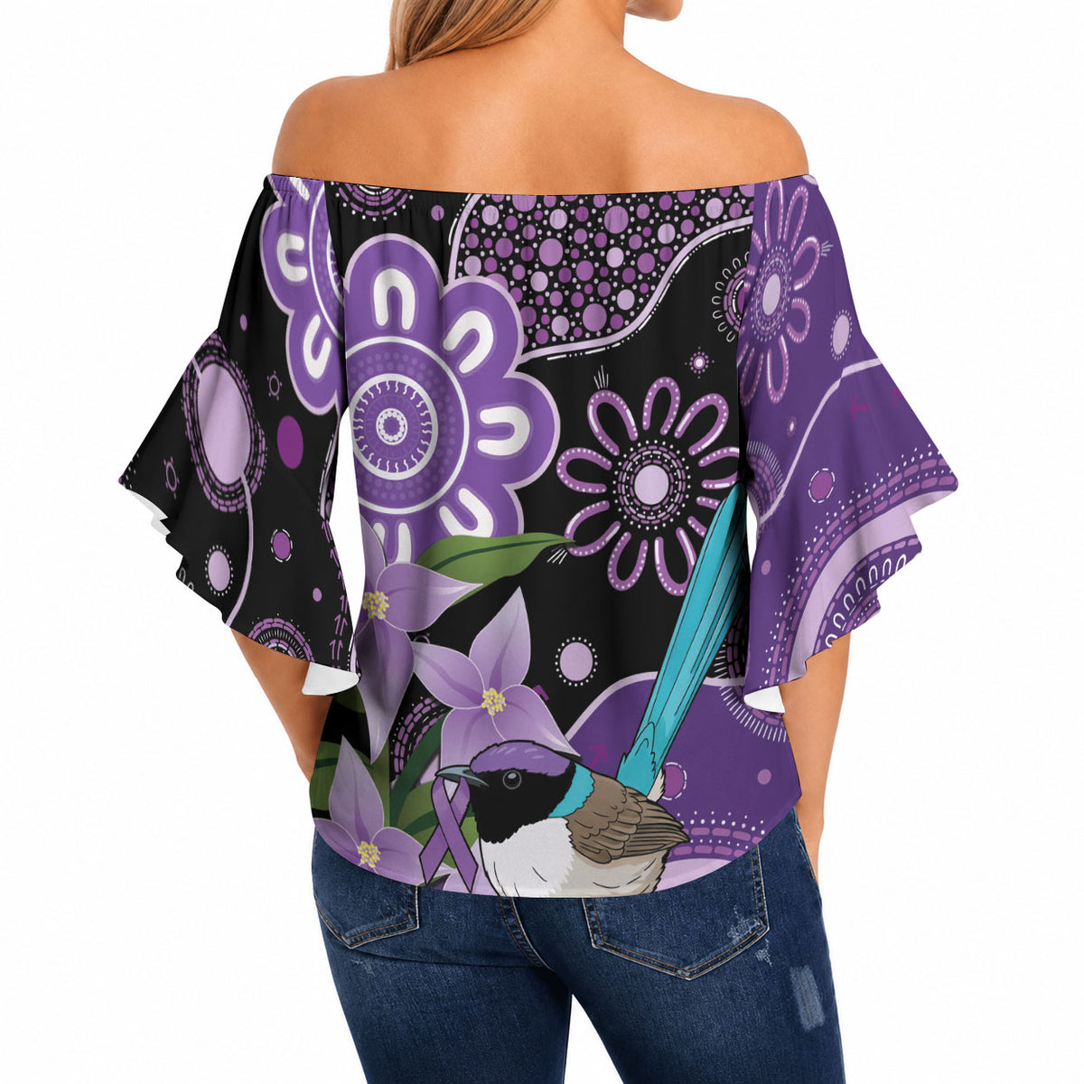 Australia Epilepsy Support Off Shoulder Wrap Waist Top Purple-crowned Fairywren Boronia Aboriginal