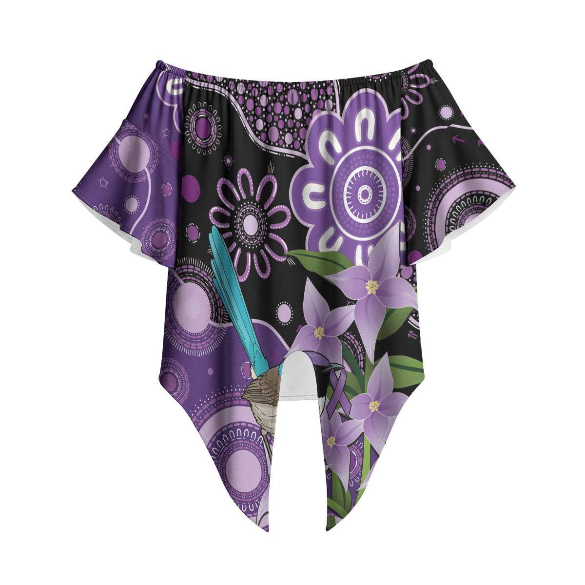 Australia Epilepsy Support Off Shoulder Wrap Waist Top Purple-crowned Fairywren Boronia Aboriginal