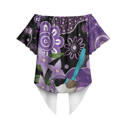 Australia Epilepsy Support Off Shoulder Wrap Waist Top Purple-crowned Fairywren Boronia Aboriginal