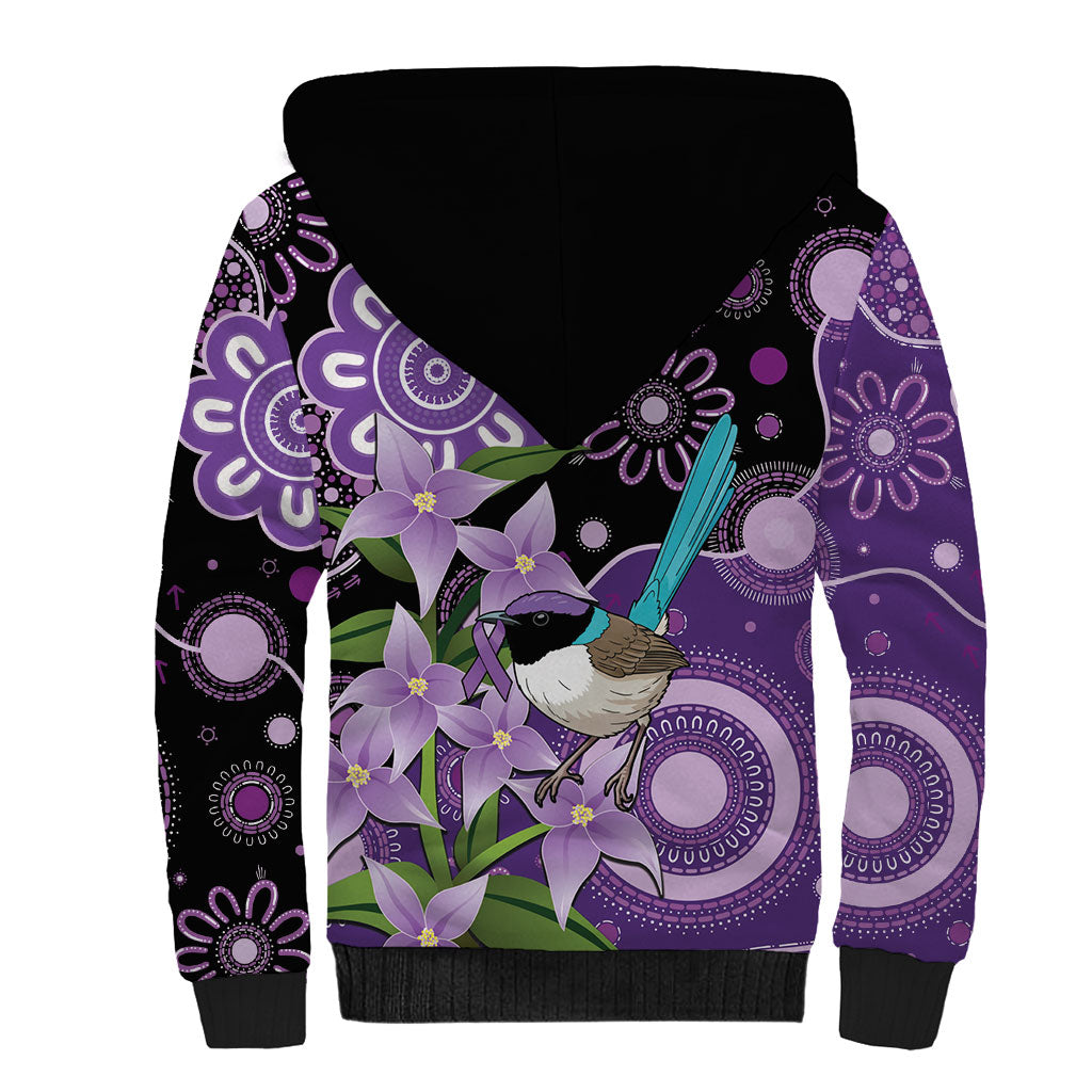 Australia Epilepsy Support Sherpa Hoodie Purple-crowned Fairywren Boronia Aboriginal