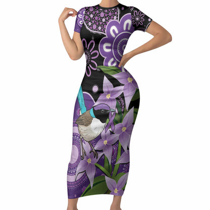 Australia Epilepsy Support Short Sleeve Bodycon Dress Purple-crowned Fairywren Boronia Aboriginal
