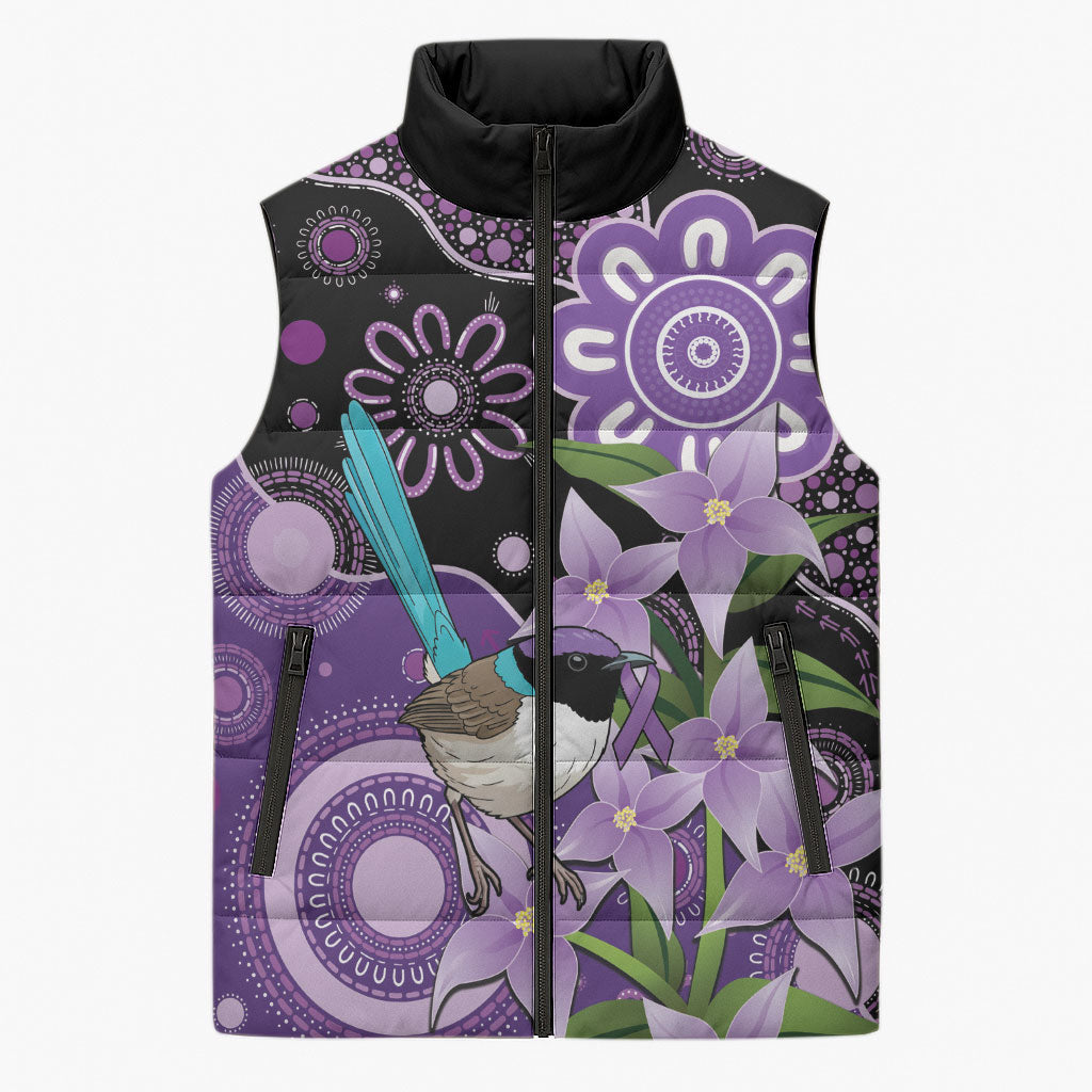 Australia Epilepsy Support Sleeveless Puffer Jacket Purple-crowned Fairywren Boronia Aboriginal