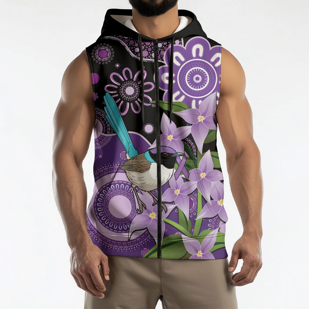 Australia Epilepsy Support Sleeveless Zip Hoodie Purple-crowned Fairywren Boronia Aboriginal
