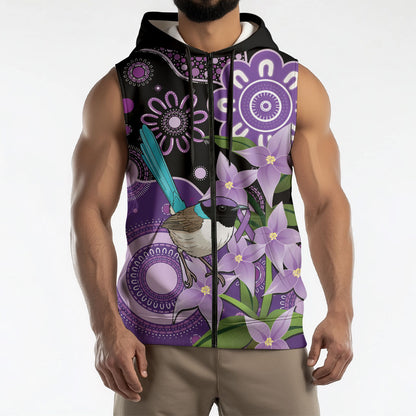 Australia Epilepsy Support Sleeveless Zip Hoodie Purple-crowned Fairywren Boronia Aboriginal