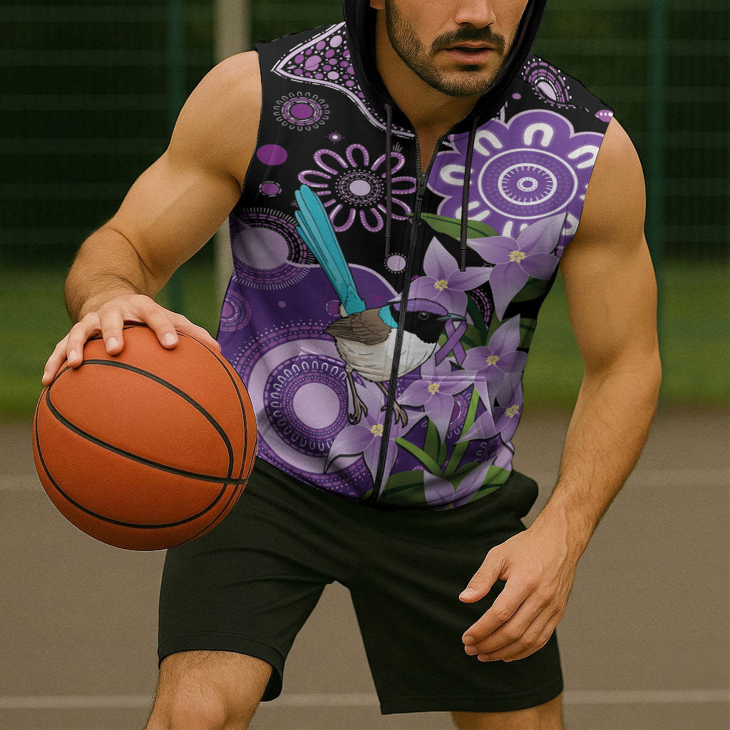 Australia Epilepsy Support Sleeveless Zip Hoodie Purple-crowned Fairywren Boronia Aboriginal