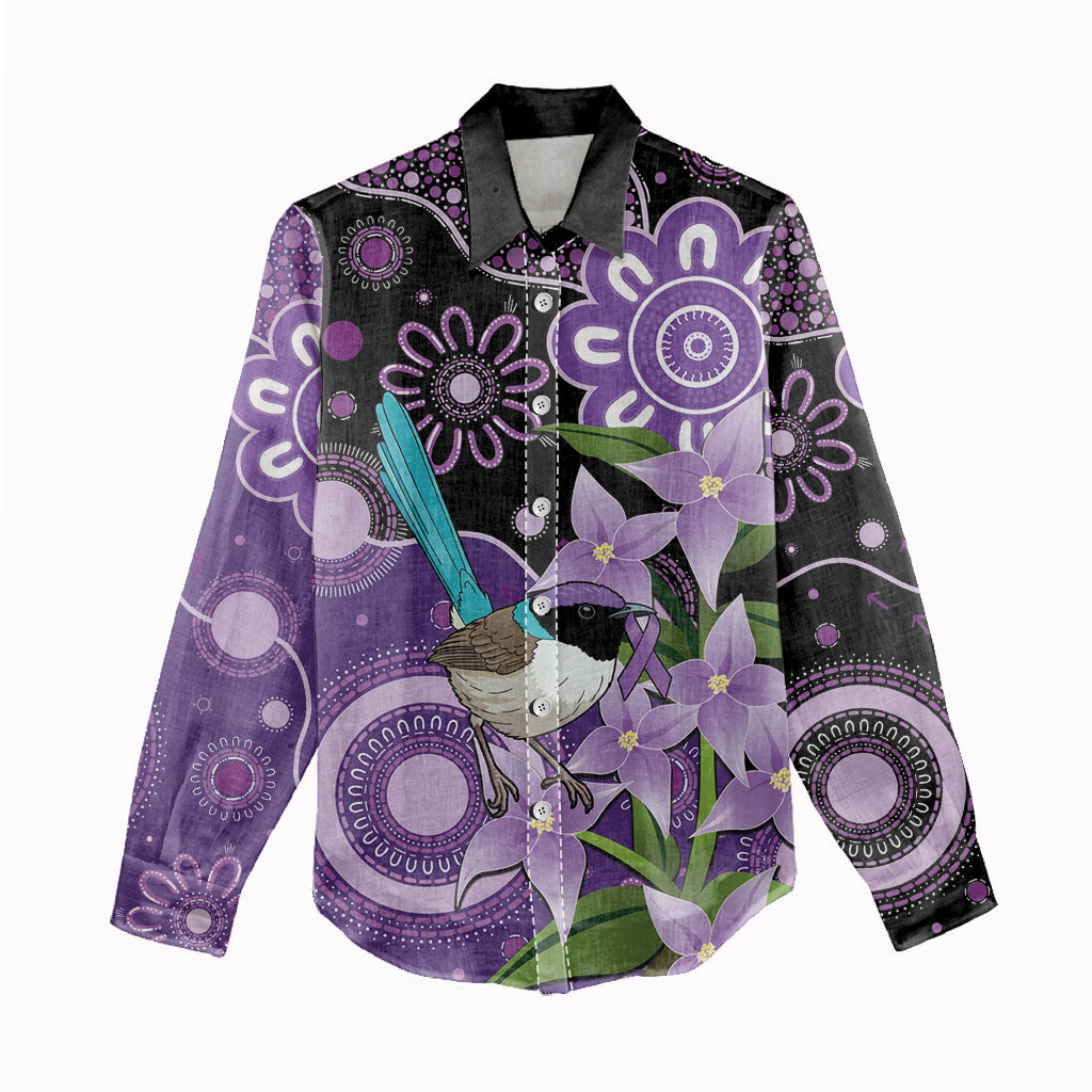 Australia Epilepsy Support Women Casual Shirt Purple-crowned Fairywren Boronia Aboriginal