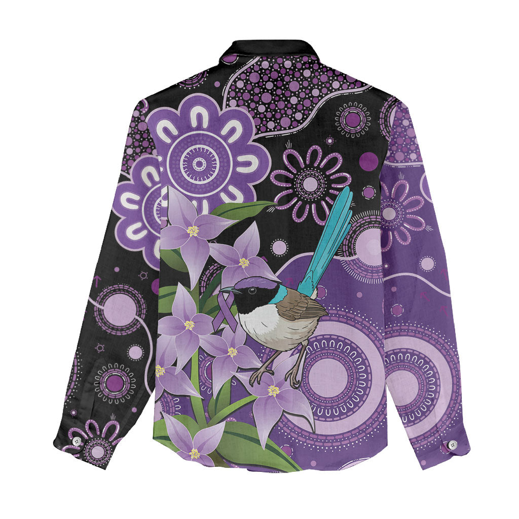 Australia Epilepsy Support Women Casual Shirt Purple-crowned Fairywren Boronia Aboriginal