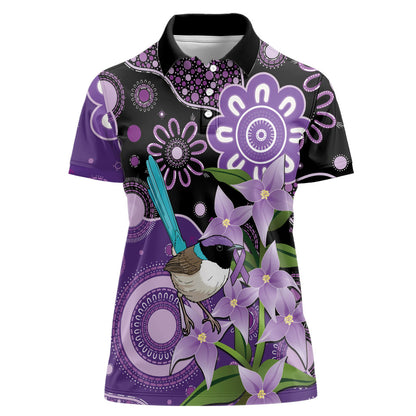 Australia Epilepsy Support Women Polo Shirt Purple-crowned Fairywren Boronia Aboriginal