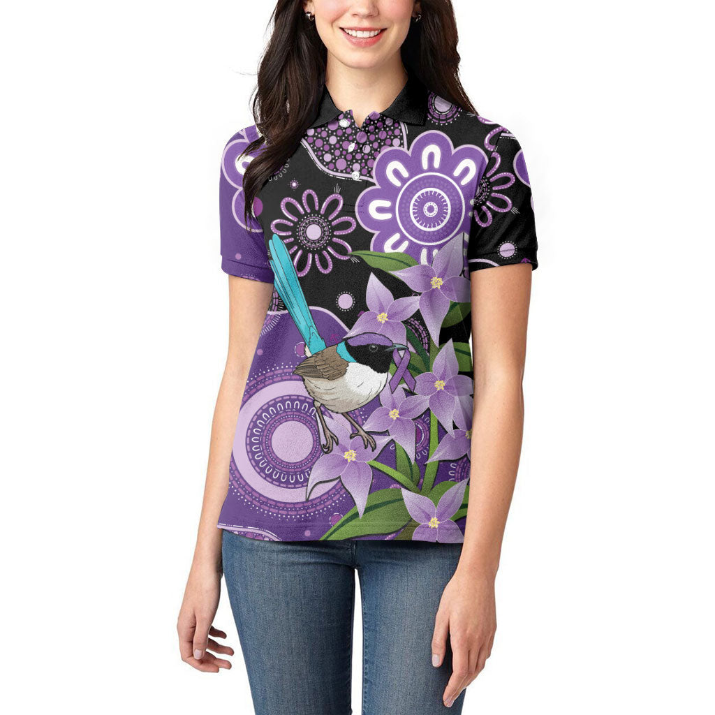 Australia Epilepsy Support Women Polo Shirt Purple-crowned Fairywren Boronia Aboriginal