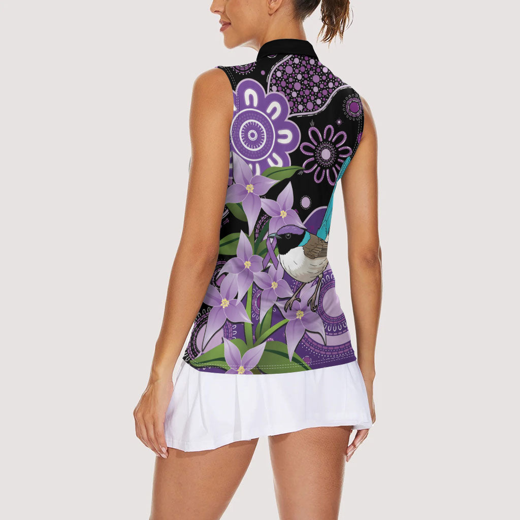 Australia Epilepsy Support Women Sleeveless Polo Shirt Purple-crowned Fairywren Boronia Aboriginal