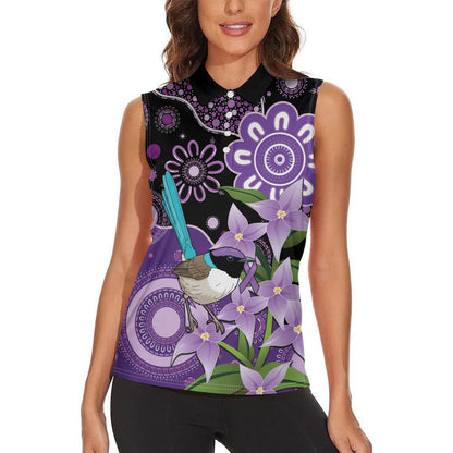 Australia Epilepsy Support Women Sleeveless Polo Shirt Purple-crowned Fairywren Boronia Aboriginal