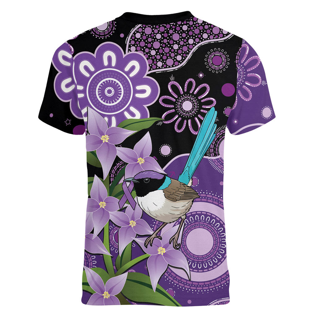 Australia Epilepsy Support Women V-Neck T-Shirt Purple-crowned Fairywren Boronia Aboriginal
