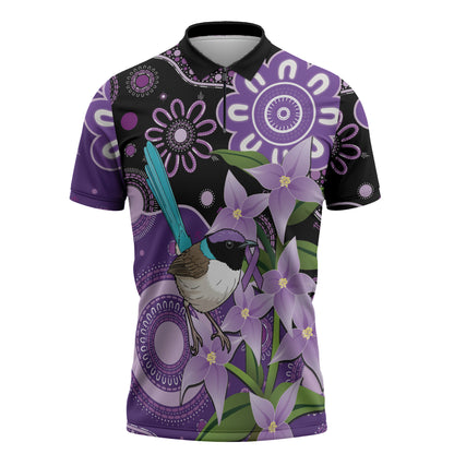 Australia Epilepsy Support Zipper Polo Shirt Purple-crowned Fairywren Boronia Aboriginal