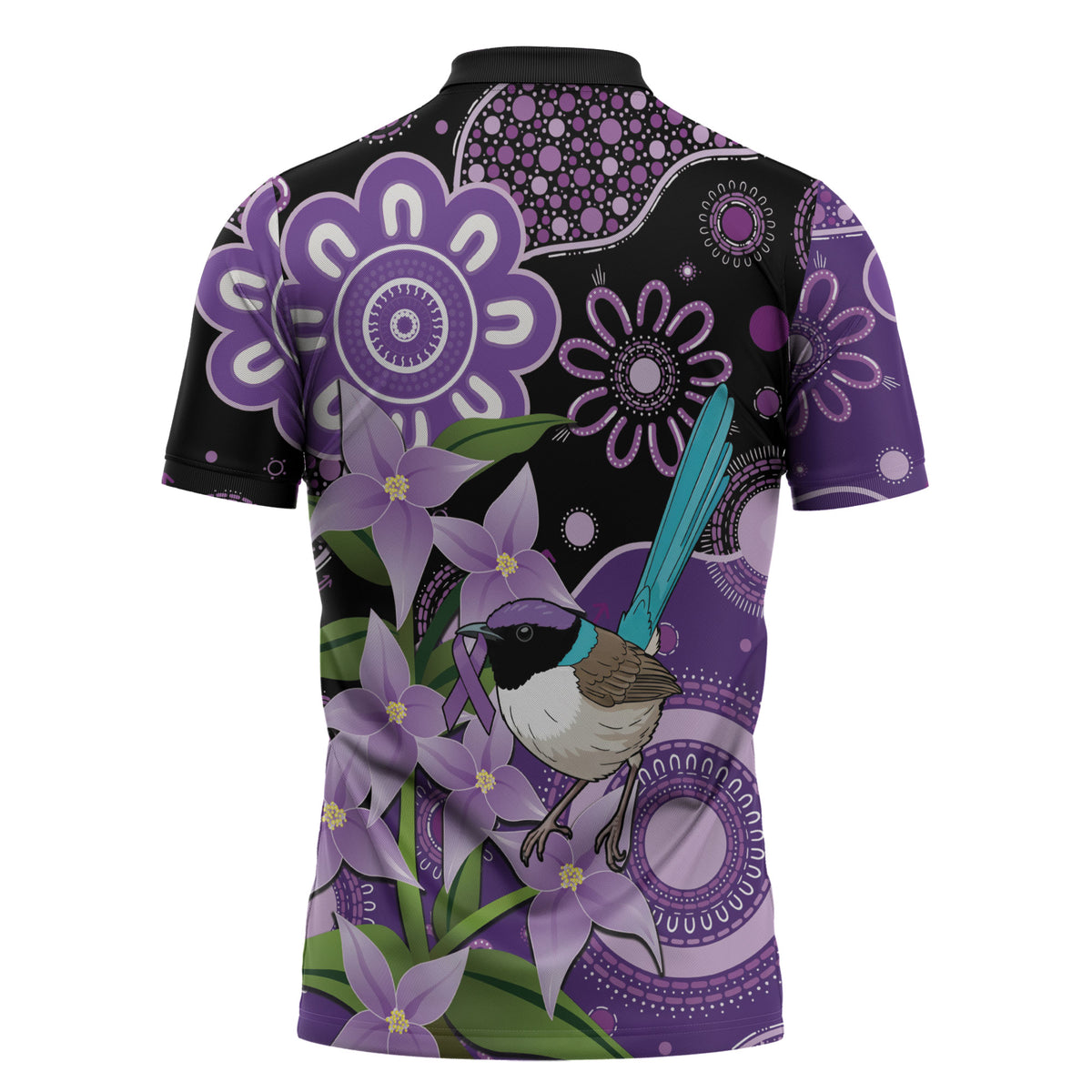 Australia Epilepsy Support Zipper Polo Shirt Purple-crowned Fairywren Boronia Aboriginal