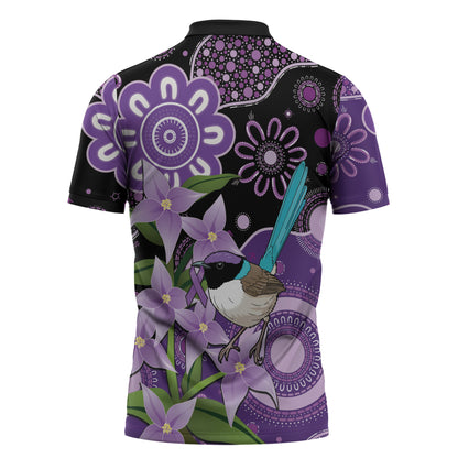 Australia Epilepsy Support Zipper Polo Shirt Purple-crowned Fairywren Boronia Aboriginal