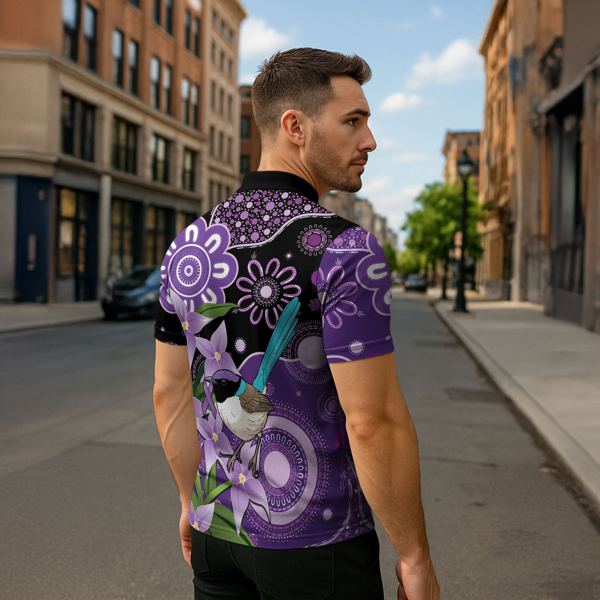 Australia Epilepsy Support Zipper Polo Shirt Purple-crowned Fairywren Boronia Aboriginal