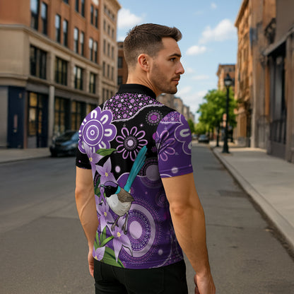Australia Epilepsy Support Zipper Polo Shirt Purple-crowned Fairywren Boronia Aboriginal
