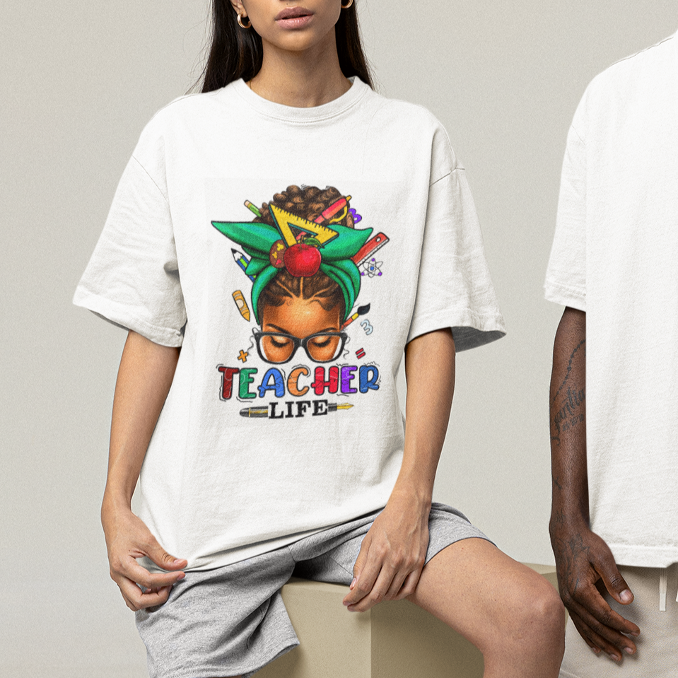 black-teacher-life-messy-bun-african-american-educate-t-shirt