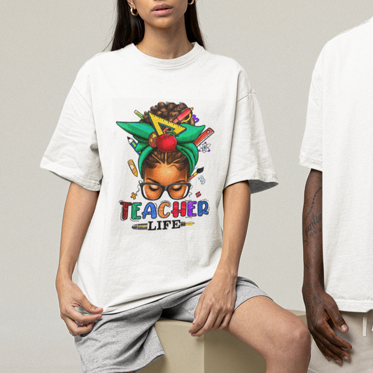 black-teacher-life-messy-bun-african-american-educate-t-shirt