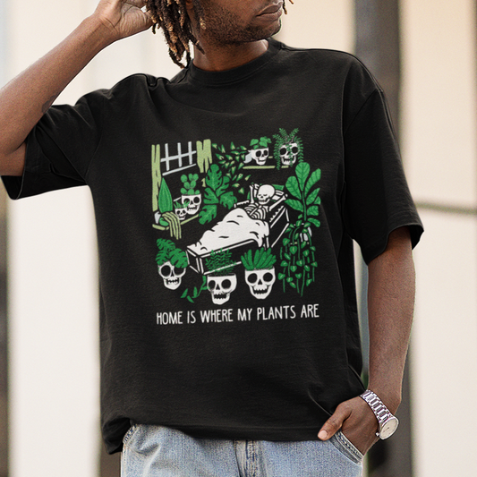 home-is-where-my-plants-are-garden-skeleton-t-shirt