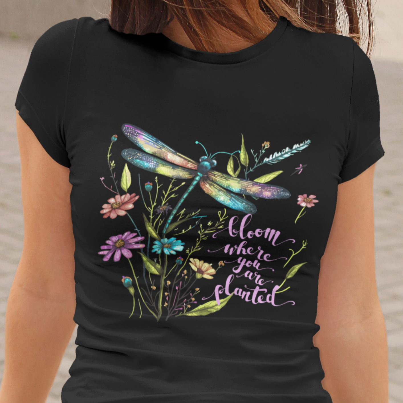 bloom-where-you-are-planted-inspirational-quote-dragonfly-t-shirt-floral-tee-dragonfly-gift-insect-lover-shirt-springtime-shirt-t-shirt-ts02