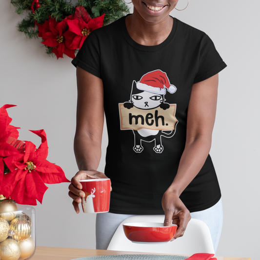meh-black-cat-sarcastic-funny-christmas-t-shirt