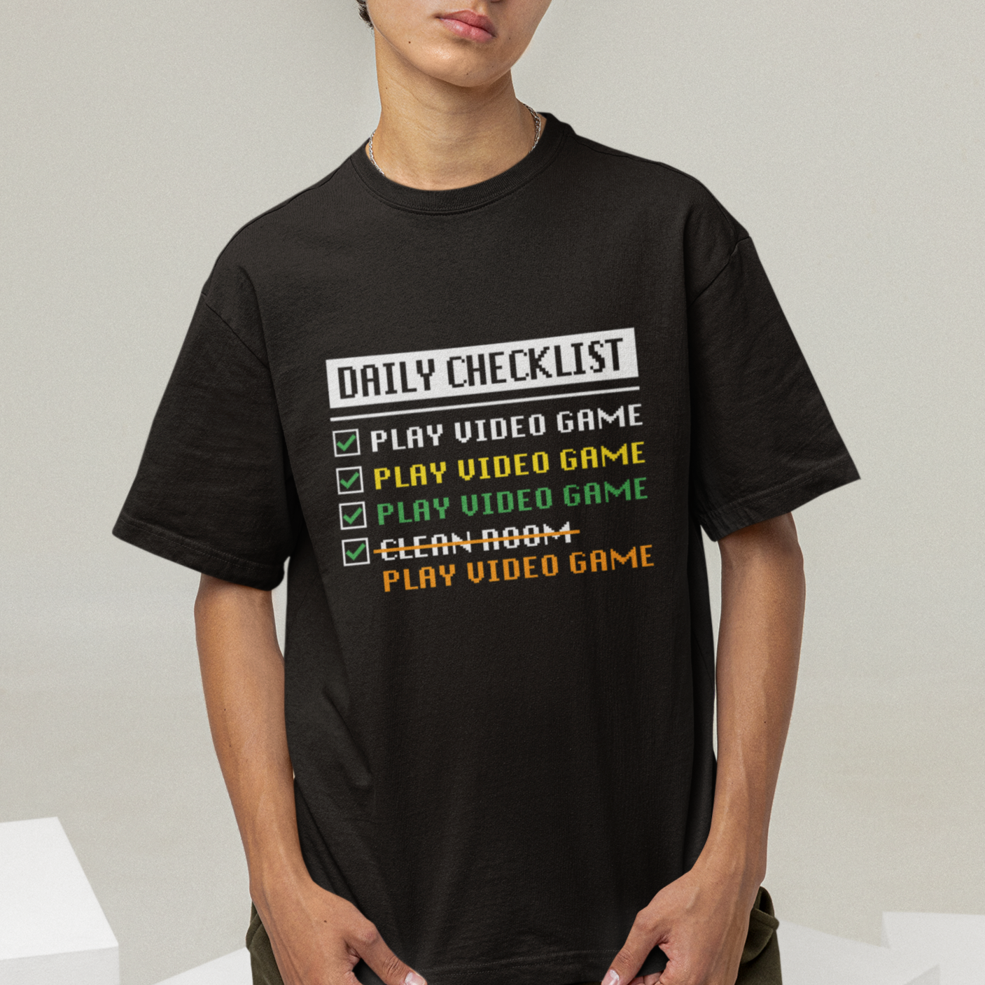 gamer-t-shirt-daily-checklist-play-video-game