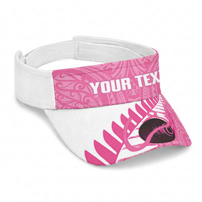 New Zealand Lawn Bowls Breast Cancer Personalised Sun Visor Cap Aotearoa Maori Silver Fern Pink Ribbon