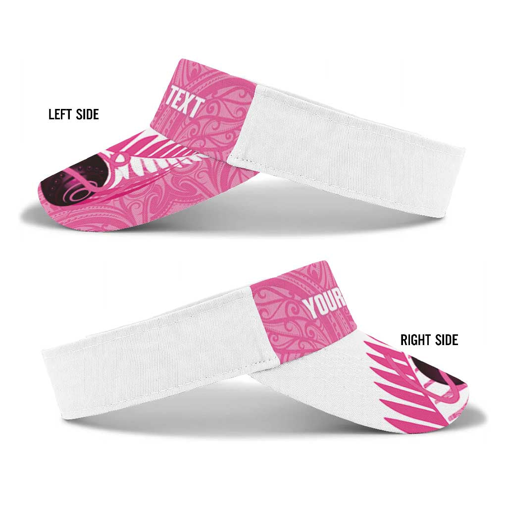 New Zealand Lawn Bowls Breast Cancer Personalised Sun Visor Cap Aotearoa Maori Silver Fern Pink Ribbon