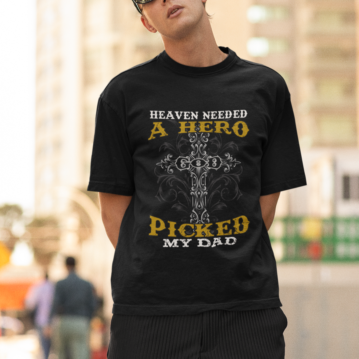 fathers-day-t-shirt-heaven-needed-a-hero-god-picked-my-dad-nostalgic-memorial-blessed-dad-daddy-cross-christian-religious-fathers-day-funny-gifts-for-christian-dads-men